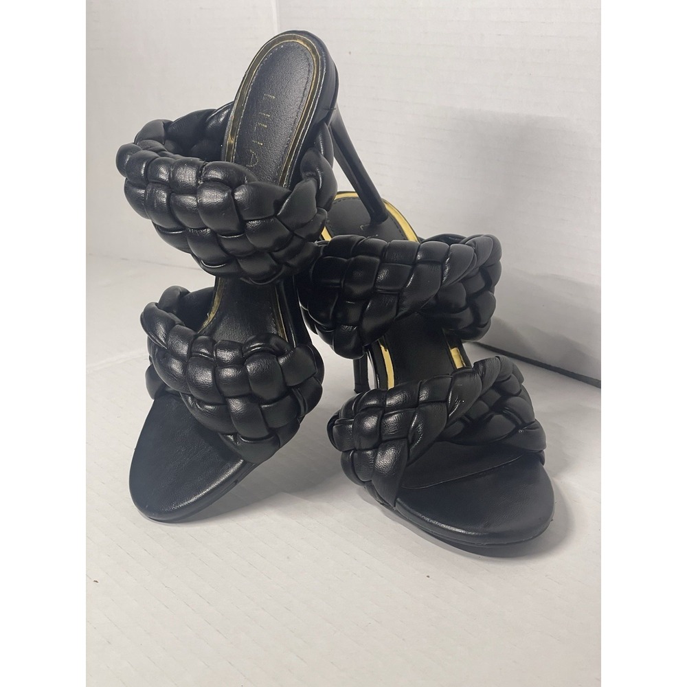 Liliana Size 5.5 Black Strappy Twisted Braided 5 Inch High Heel Sandals